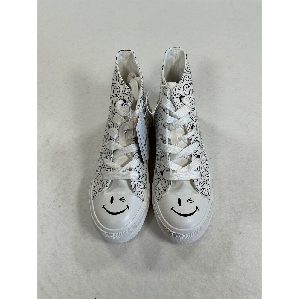 Joe Boxer White High Top Canvas Sneakers Winking Smiley Face Print Womens Size 5